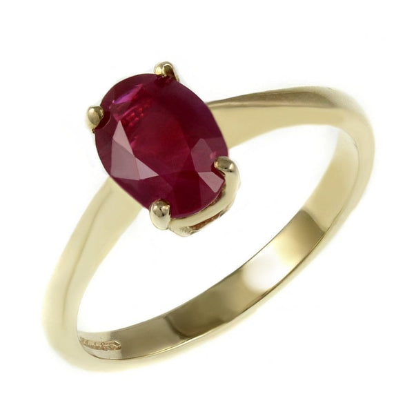 9ct yellow gold 7x5mm oval ruby ring