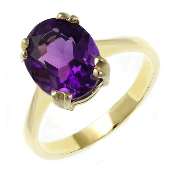 9ct yellow gold 10mm x 8mm oval amethyst ring