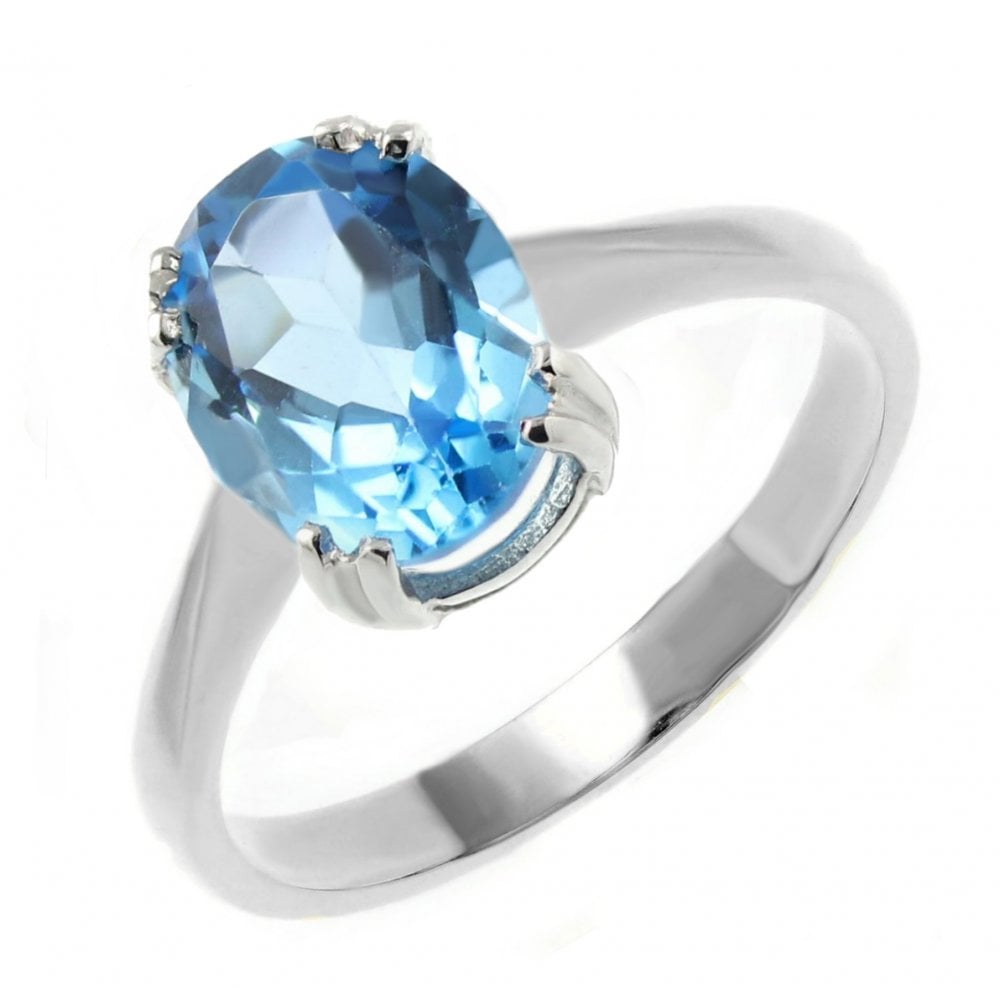 9ct white gold 10mm x 8mm oval blue topaz ring