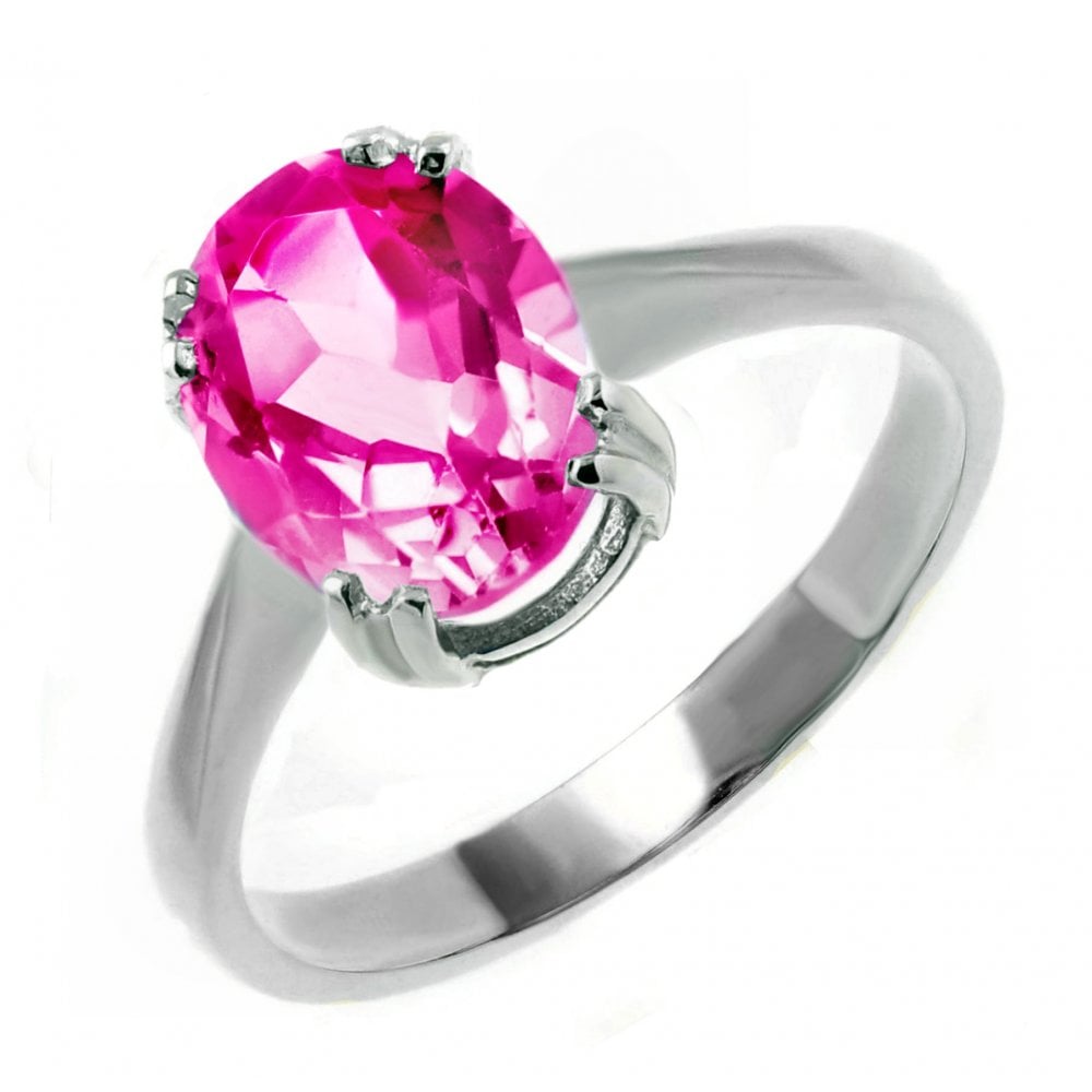 9ct white gold 10mm x 8mm oval pink topaz ring