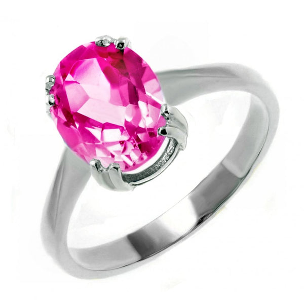 9ct white gold 10mm x 8mm oval pink topaz ring