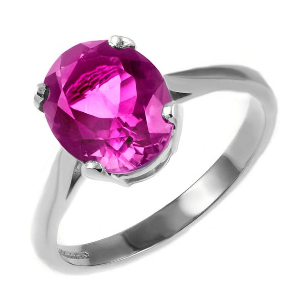 9ct white gold 9mm x 7mm oval pink topaz ring
