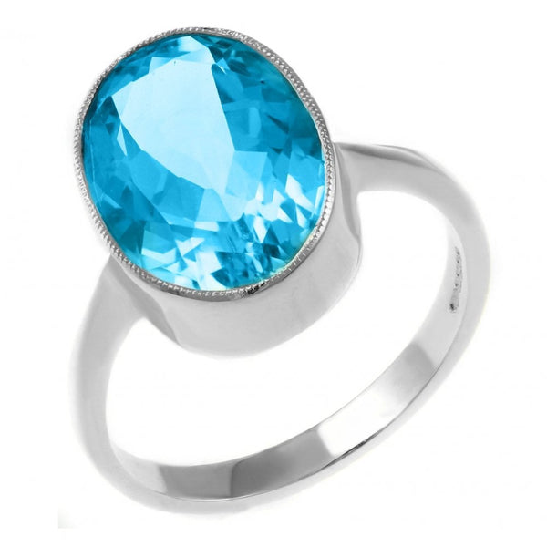 9ct white gold 14mm x 10mm oval blue topaz ring