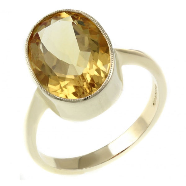 9ct yellow gold 14mm x 10mm oval citrine ring