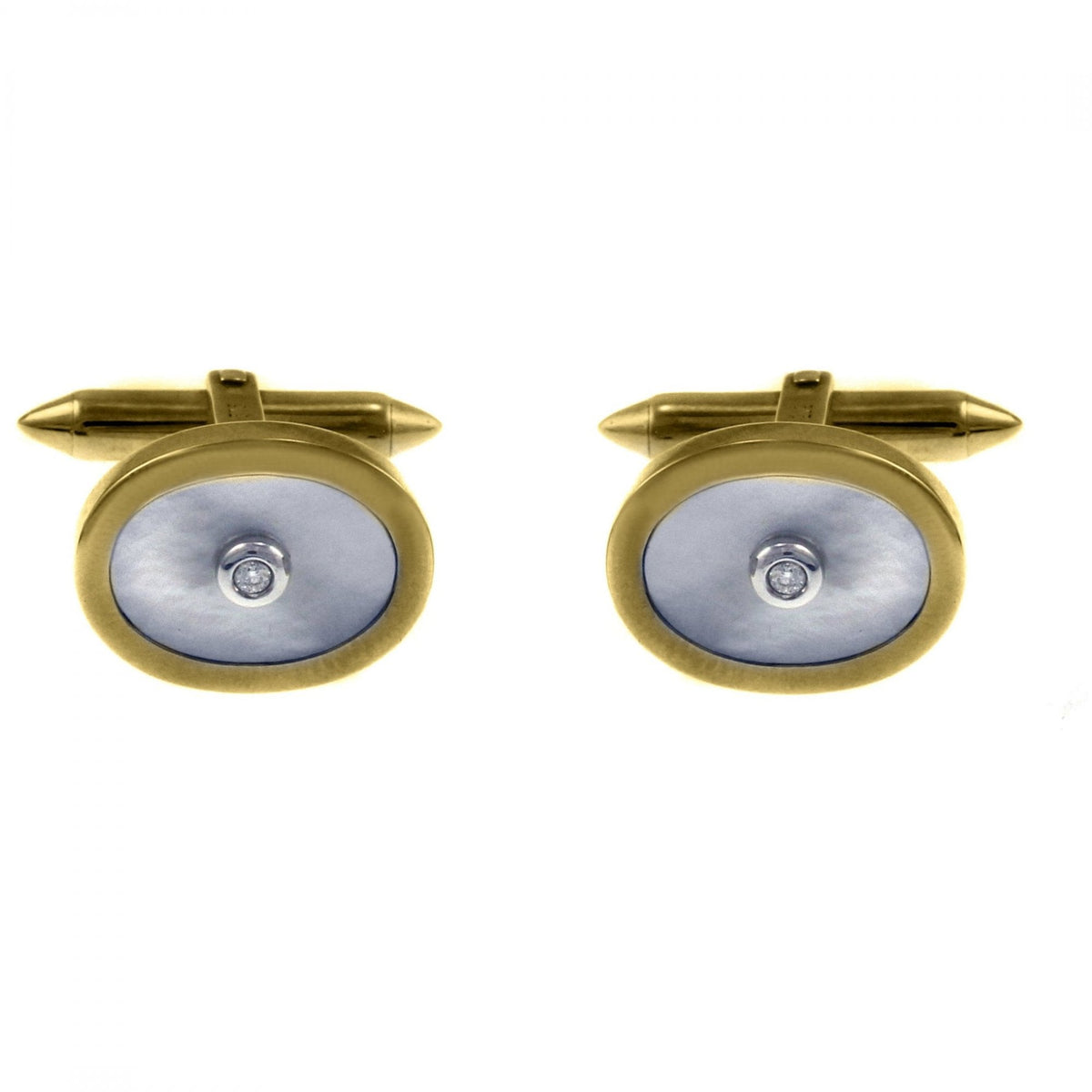 9ct yellow gold 17x13mm mother of pearl & diamond cufflinks