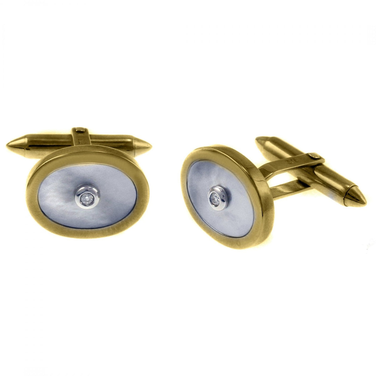 9ct yellow gold 17x13mm mother of pearl & diamond cufflinks