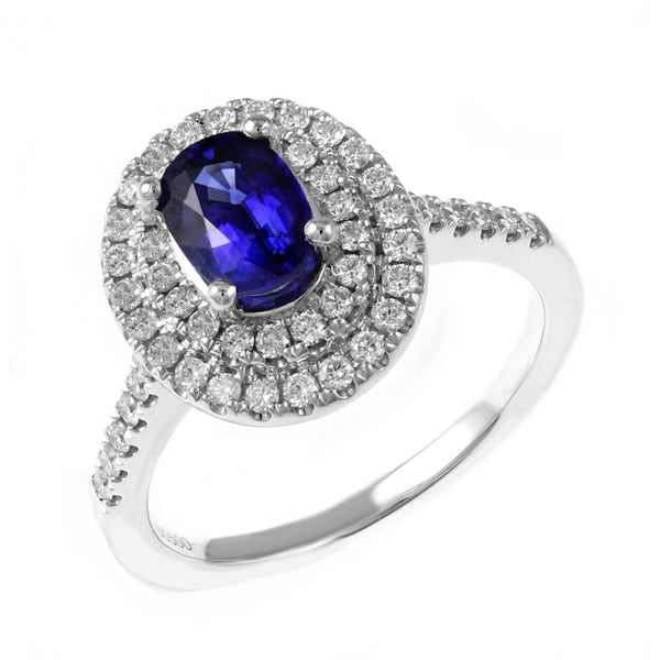 Platinum 1.20ct sapphire & 0.50ct diamond double halo ring