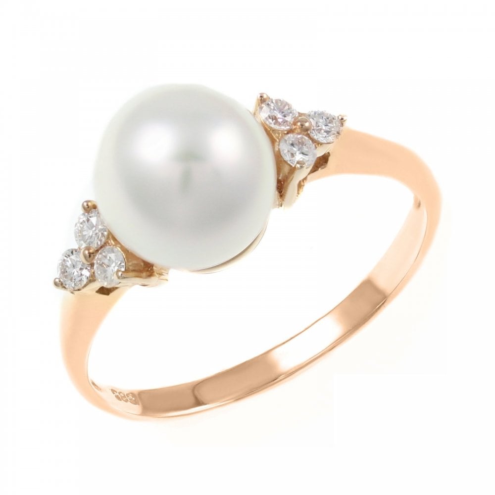 18ct rose gold 8mm Akoya pearl & 0.15ct diamond ring