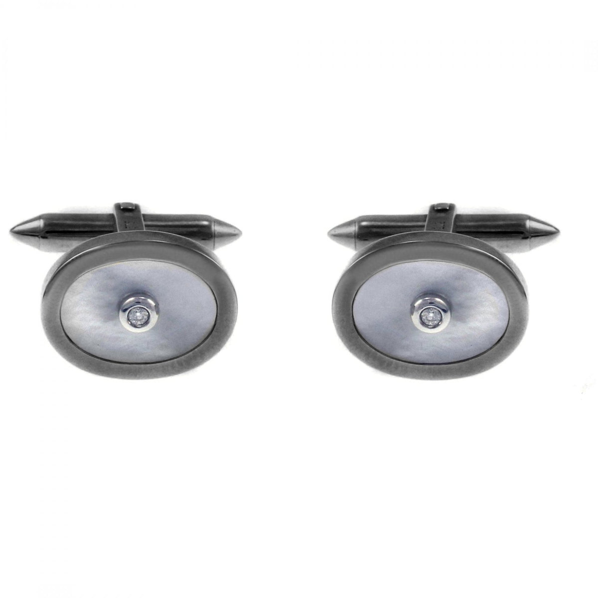 9ct white gold 17x13mm mother of pearl & diamond cufflinks
