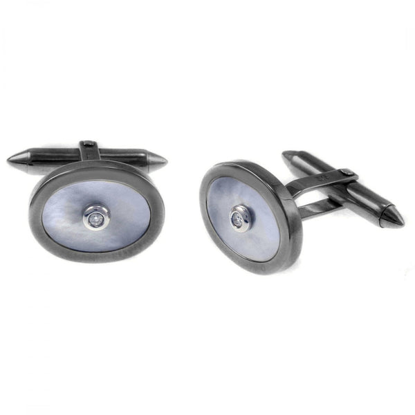 9ct white gold 17x13mm mother of pearl & diamond cufflinks