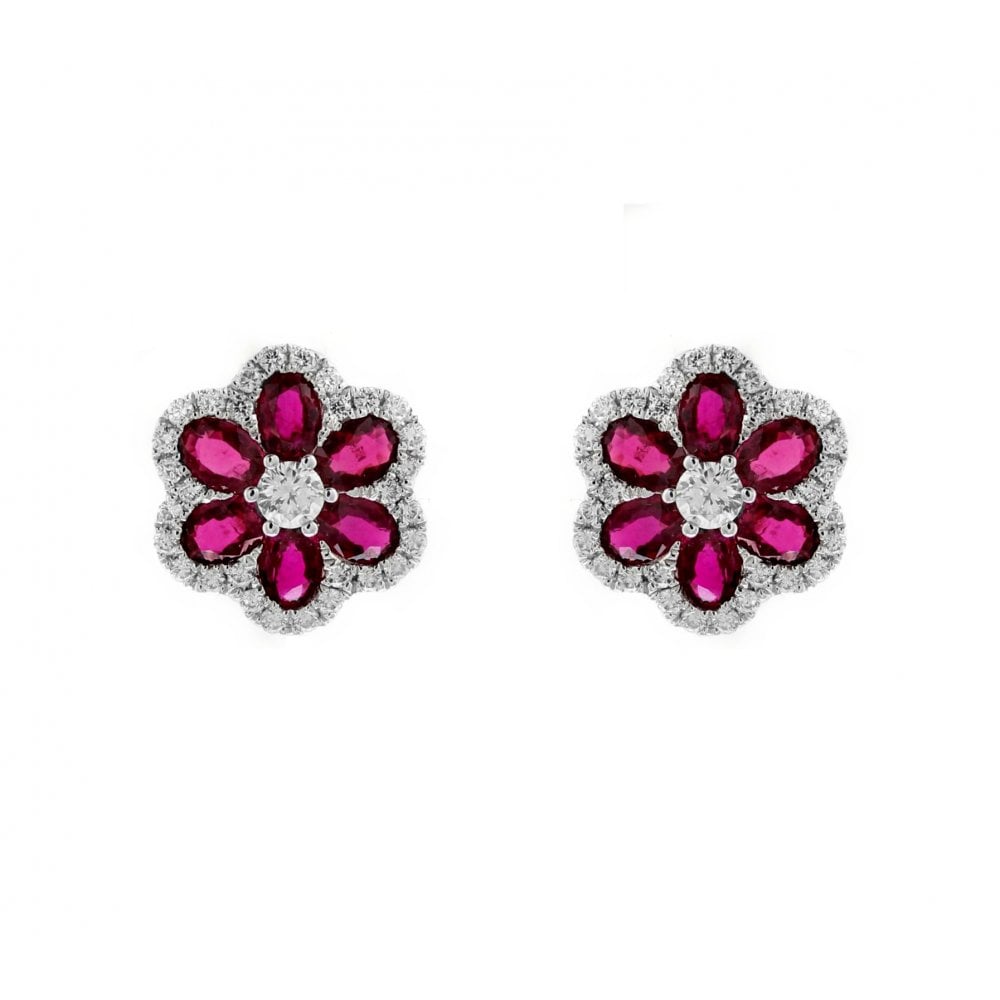 18ct white gold 1.48ct ruby & 0.44ct diamond cluster earrings