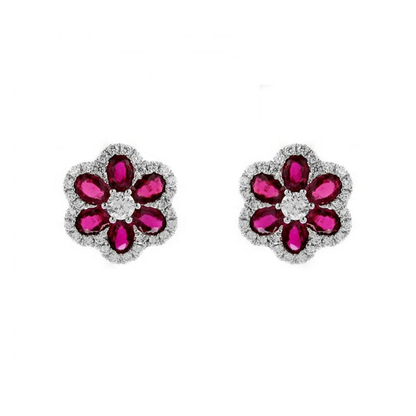 18ct white gold 1.48ct ruby & 0.44ct diamond cluster earrings