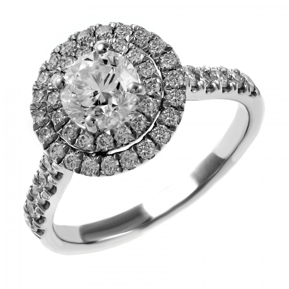 Platinum 1.27ct round brilliant cut diamond double halo ring