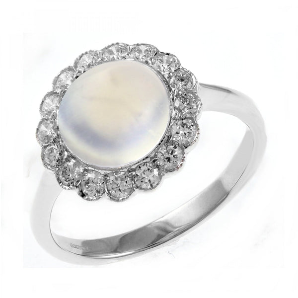 18ct white gold 2.06ct rainbow moonstone & 0.40ct diamond ring
