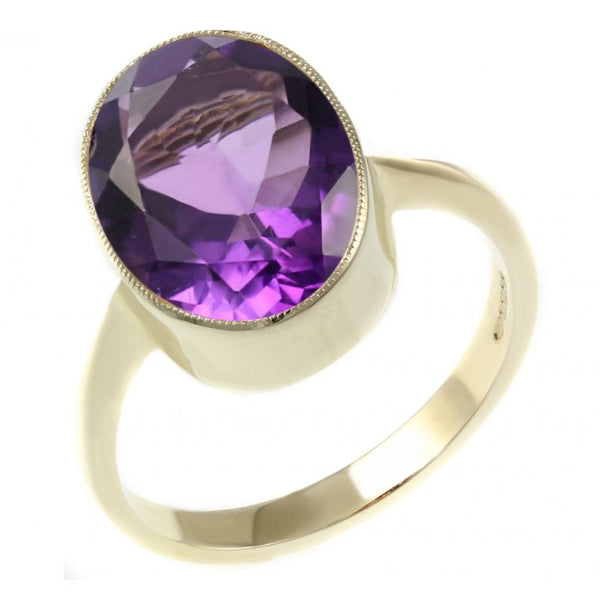 9ct yellow gold 14mm x 10mm oval amethyst ring