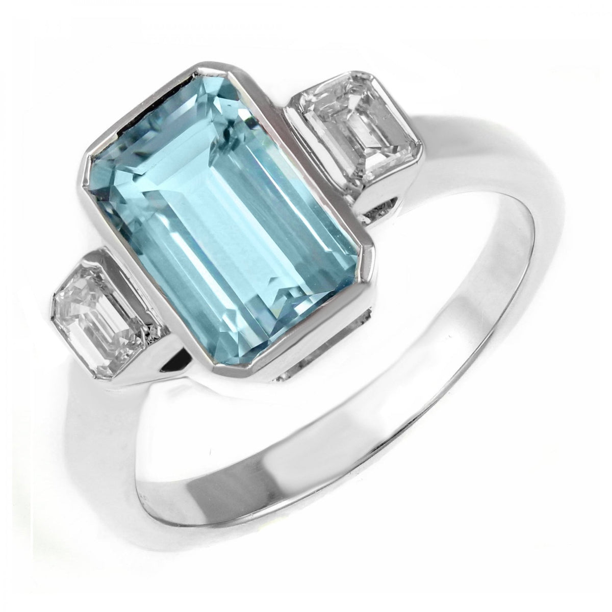 Platinum 1.92ct aquamarine & 0.41ct diamond 3 stone ring
