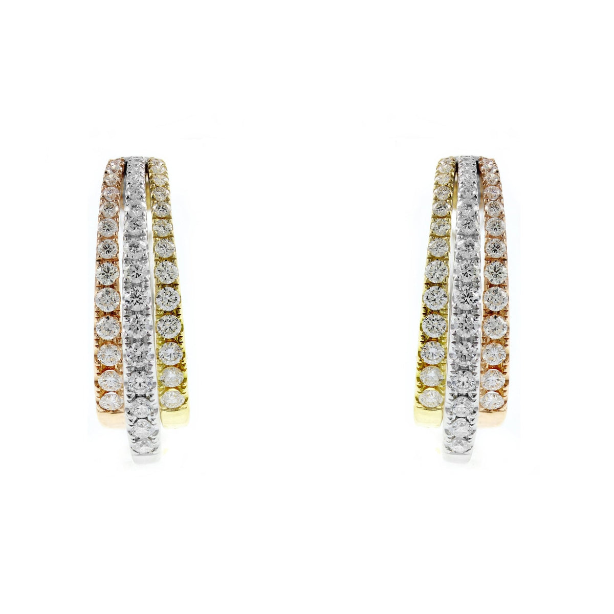 18ct mutli gold 2.78ct diamond hoop earrings