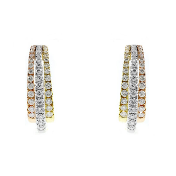 18ct mutli gold 2.78ct diamond hoop earrings