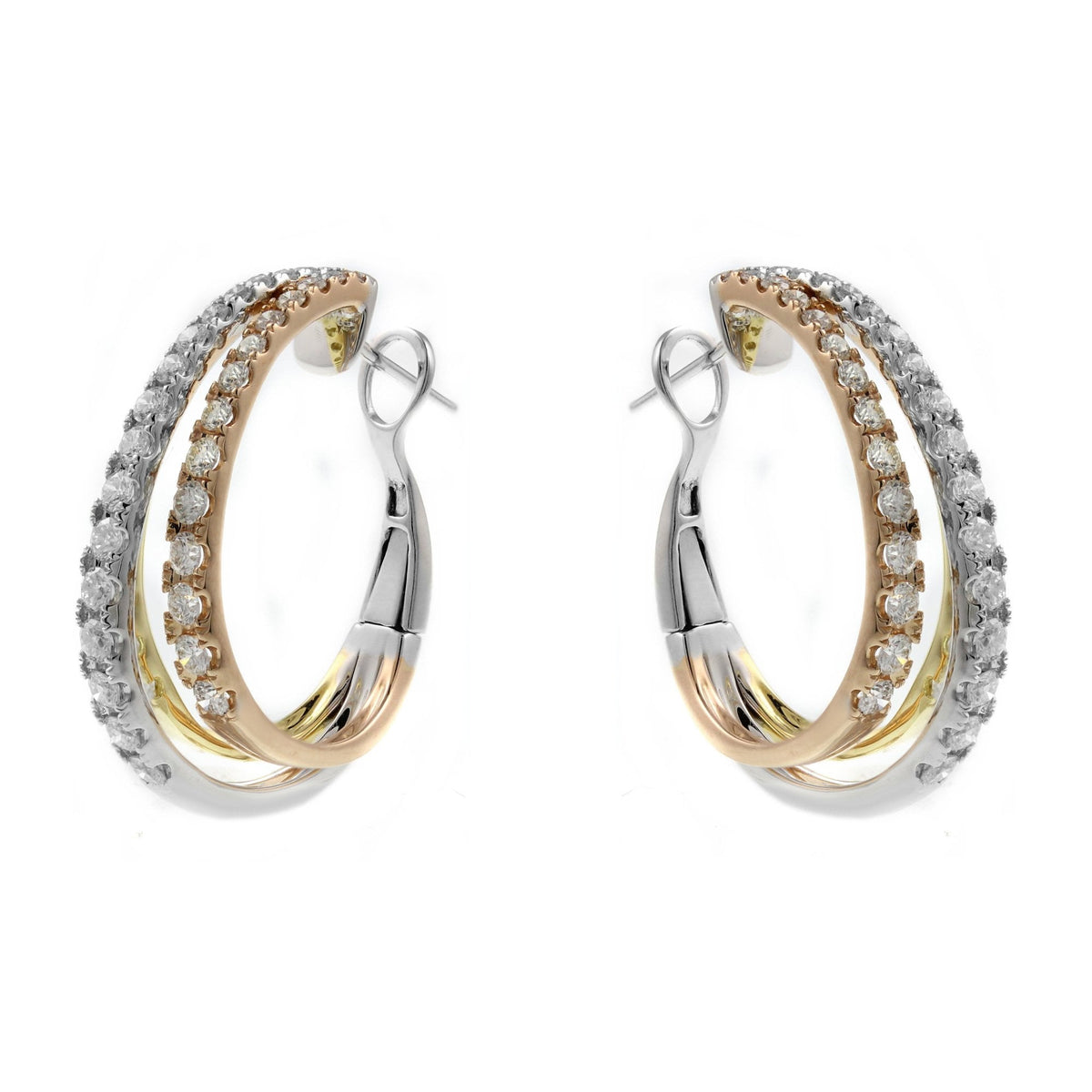 18ct mutli gold 2.78ct diamond hoop earrings