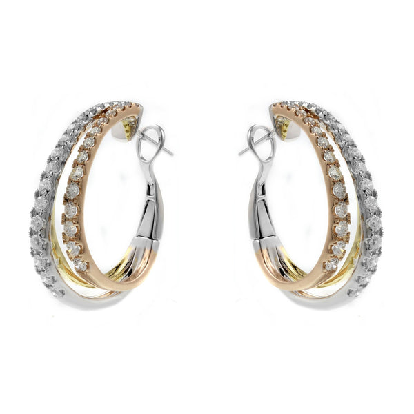 18ct mutli gold 2.78ct diamond hoop earrings