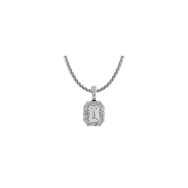 18ct white gold 1.06ct D VS1 emerald cut diamond halo pendant