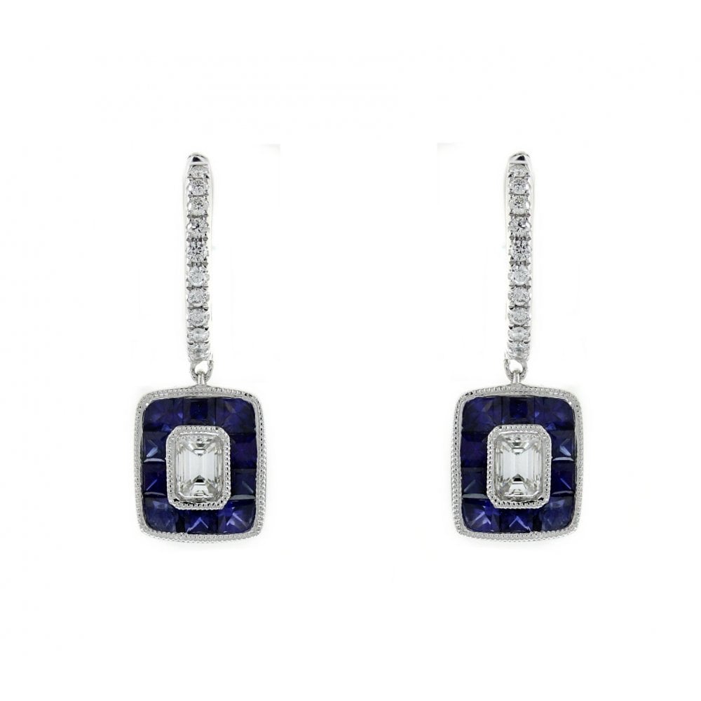 18ct white gold 1.21ct sapphire & 0.66ct diamond drop earrings