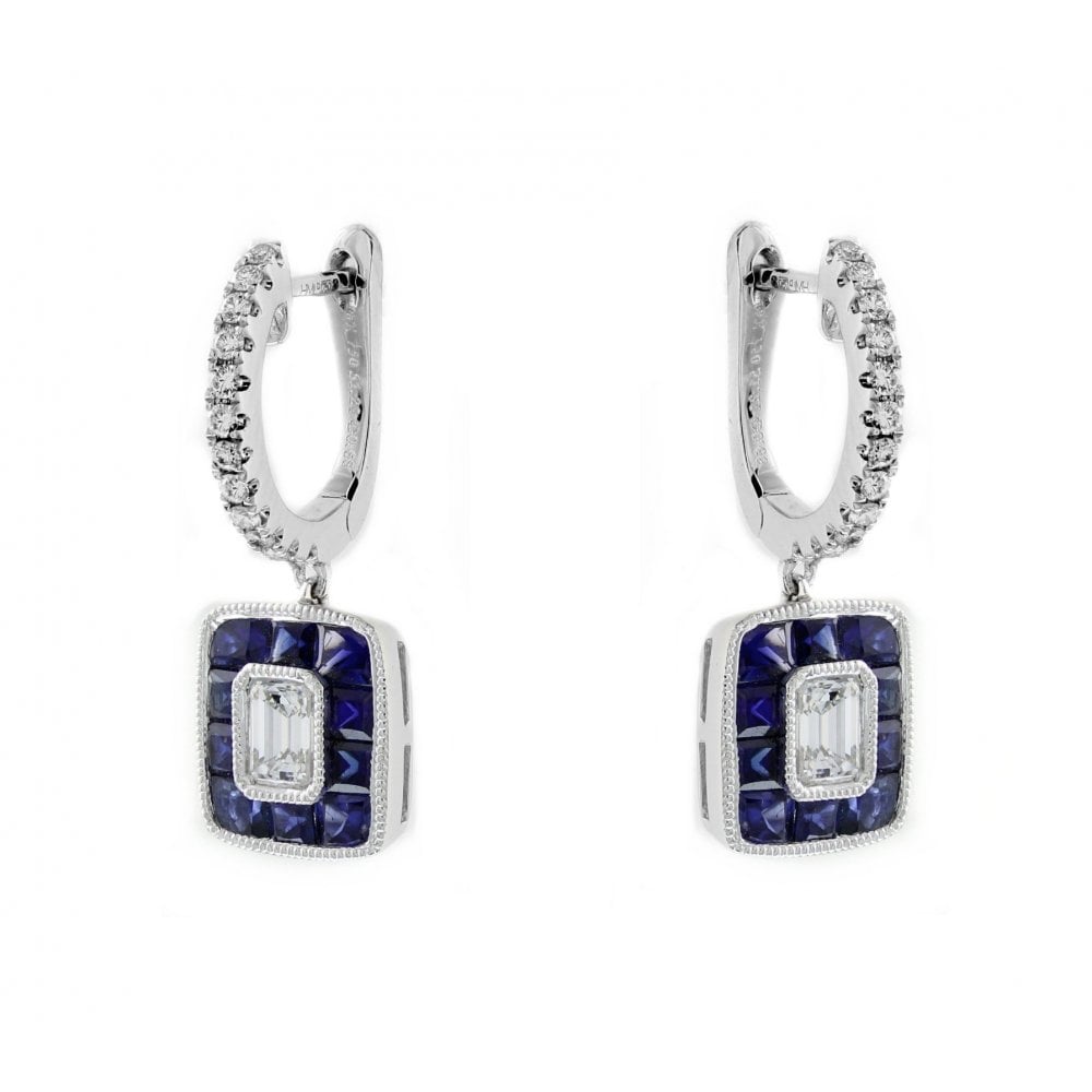 18ct white gold 1.21ct sapphire & 0.66ct diamond drop earrings