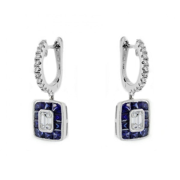 18ct white gold 1.21ct sapphire & 0.66ct diamond drop earrings