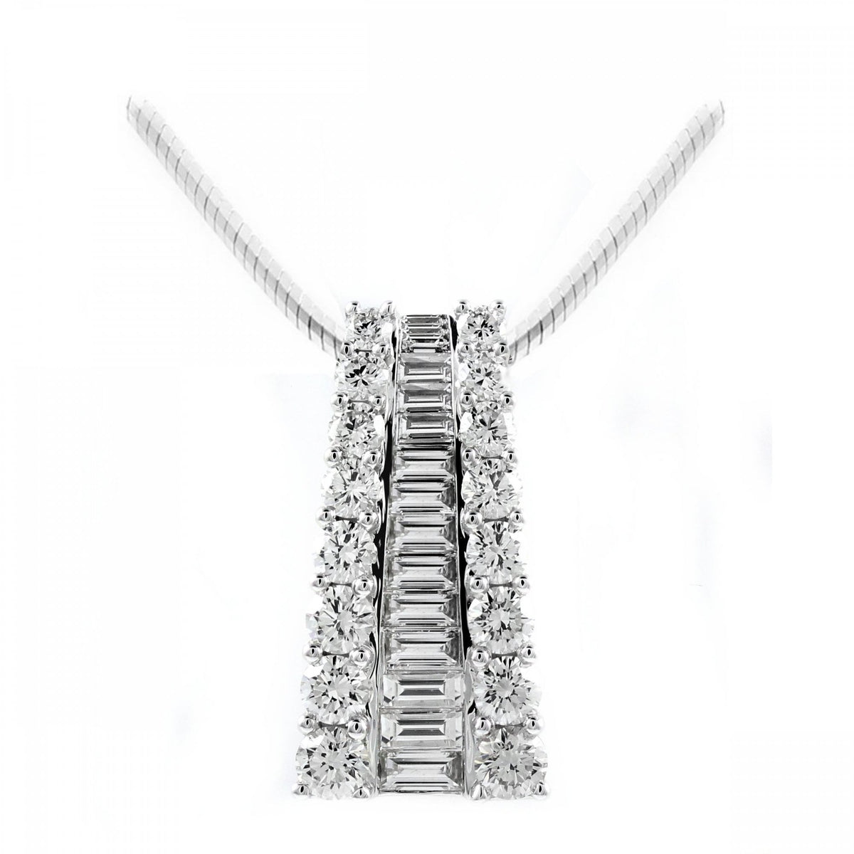 Platinum 2.38ct baguette & round diamond pendant