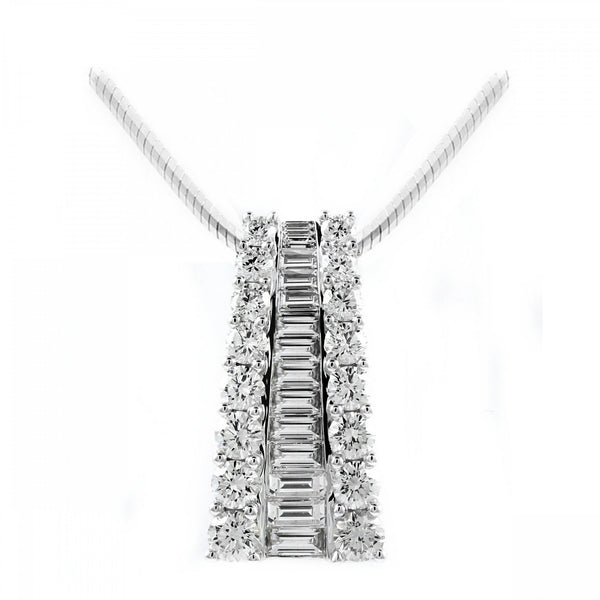 Platinum 2.38ct baguette & round diamond pendant