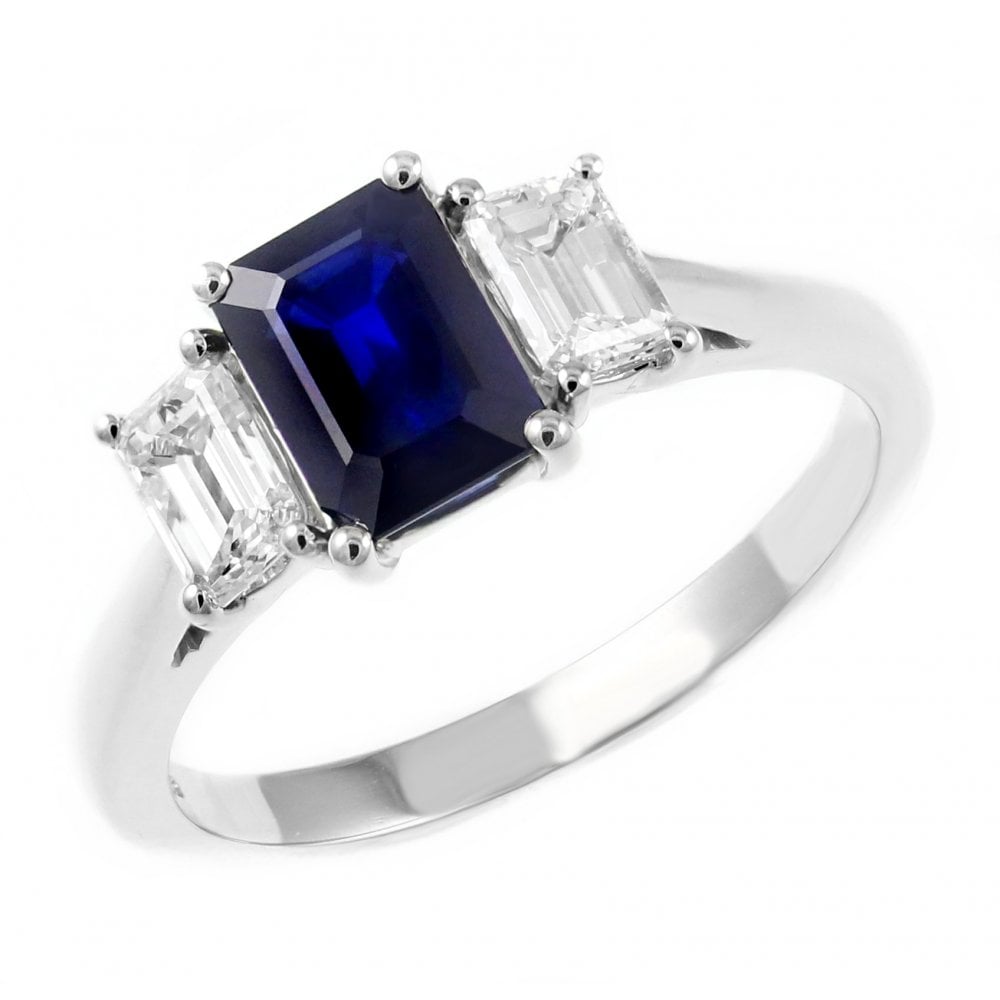 Platinum 1.19ct sapphire 0.68ct diamond 3 stone ring