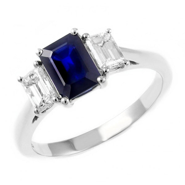Platinum 1.19ct sapphire 0.68ct diamond 3 stone ring