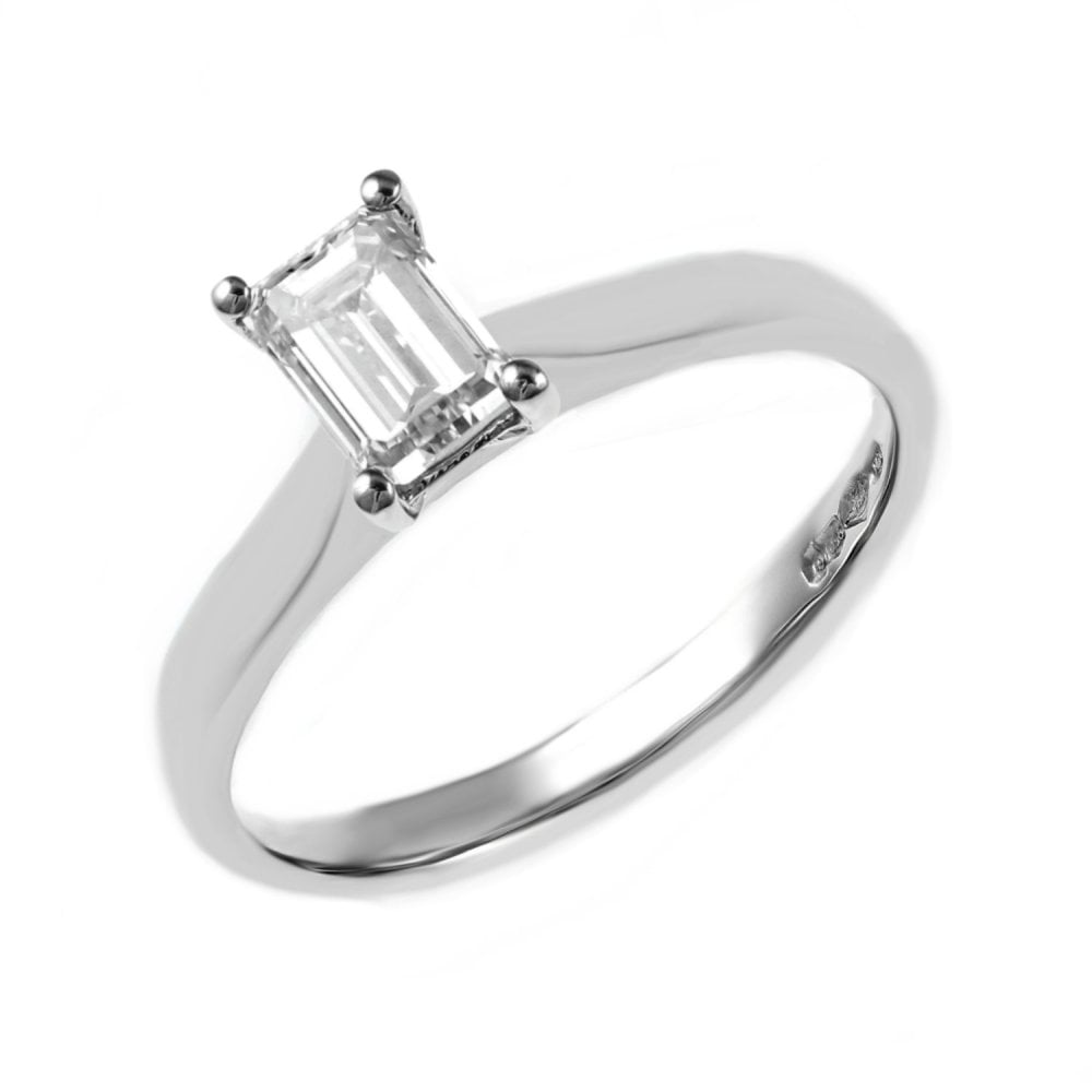 Platinum 0.76ct F VS2 GIA emerald cut diamond ring