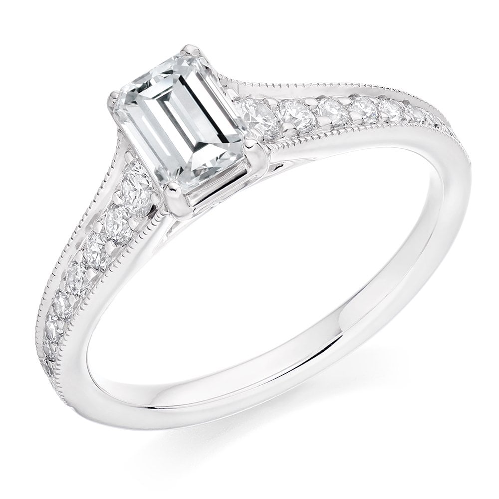 Platinum 0.71ct F VS1 IGI emerald cut diamond ring
