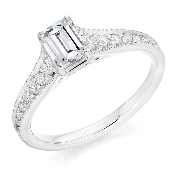 Platinum 0.71ct F VS1 IGI emerald cut diamond ring