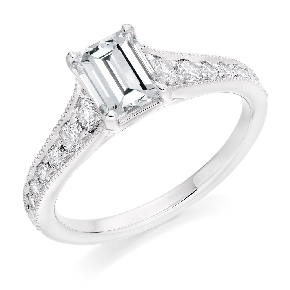 Platinum 1.00ct F VS1 GIA emerald cut diamond ring