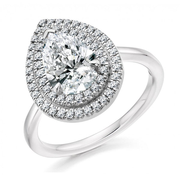 Platinum 0.99ct E SI1 GIA pear diamond double halo ring