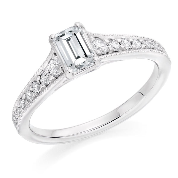 Platinum 0.55ct E VS1 IGI emerald cut diamond ring
