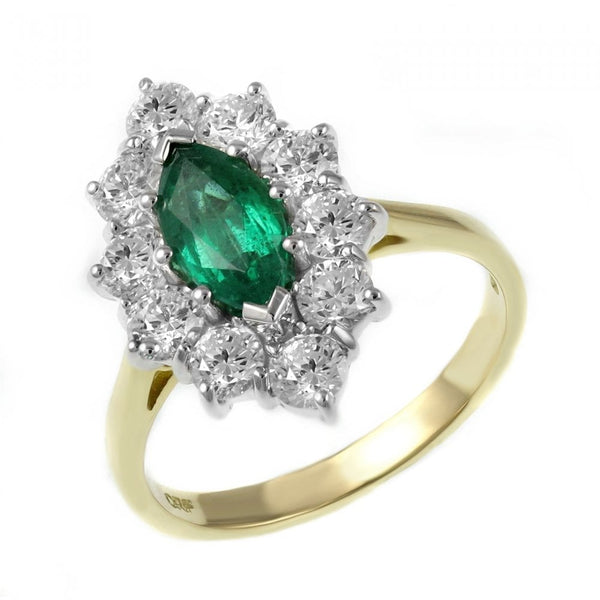 18ct yellow gold 0.85ct emerald & 1.51ct diamond cluster ring