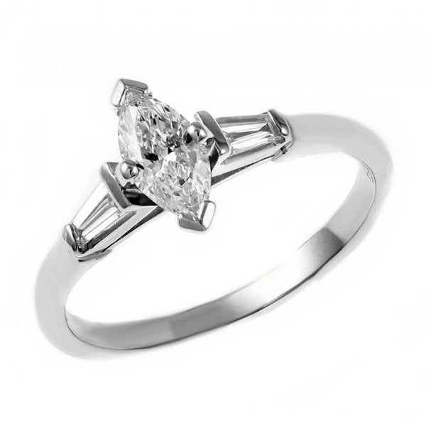 Platinum 0.70ct F VS2 GIA marquise cut diamond ring