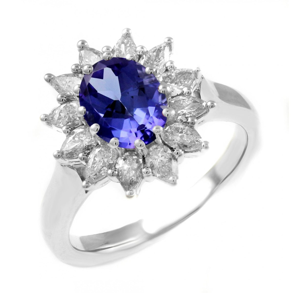 Platinum 2.27ct sapphire & 2.47ct diamond flower cluster ring