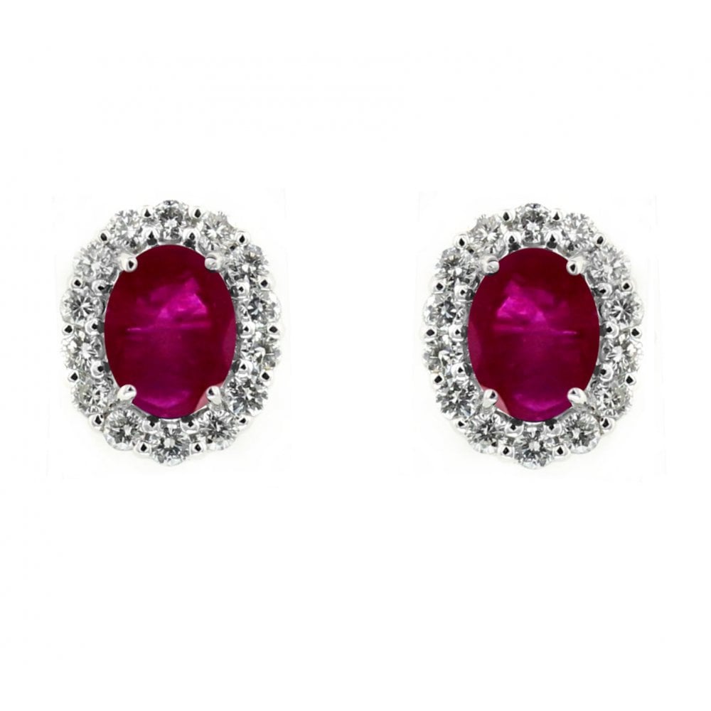 18ct white gold 1.27ct ruby & 0.24ct diamond cluster earrings