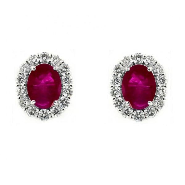 18ct white gold 1.27ct ruby & 0.24ct diamond cluster earrings