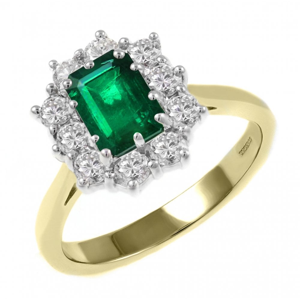 18ct yellow gold 1.61ct emerald & 1.52ct diamond cluster ring