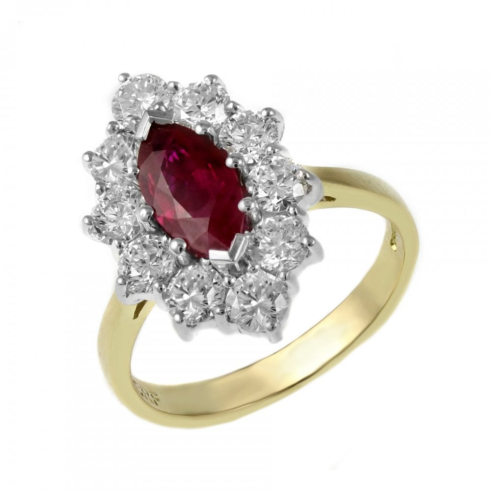 18ct yellow gold 1.14ct ruby & 1.52ct diamond cluster ring