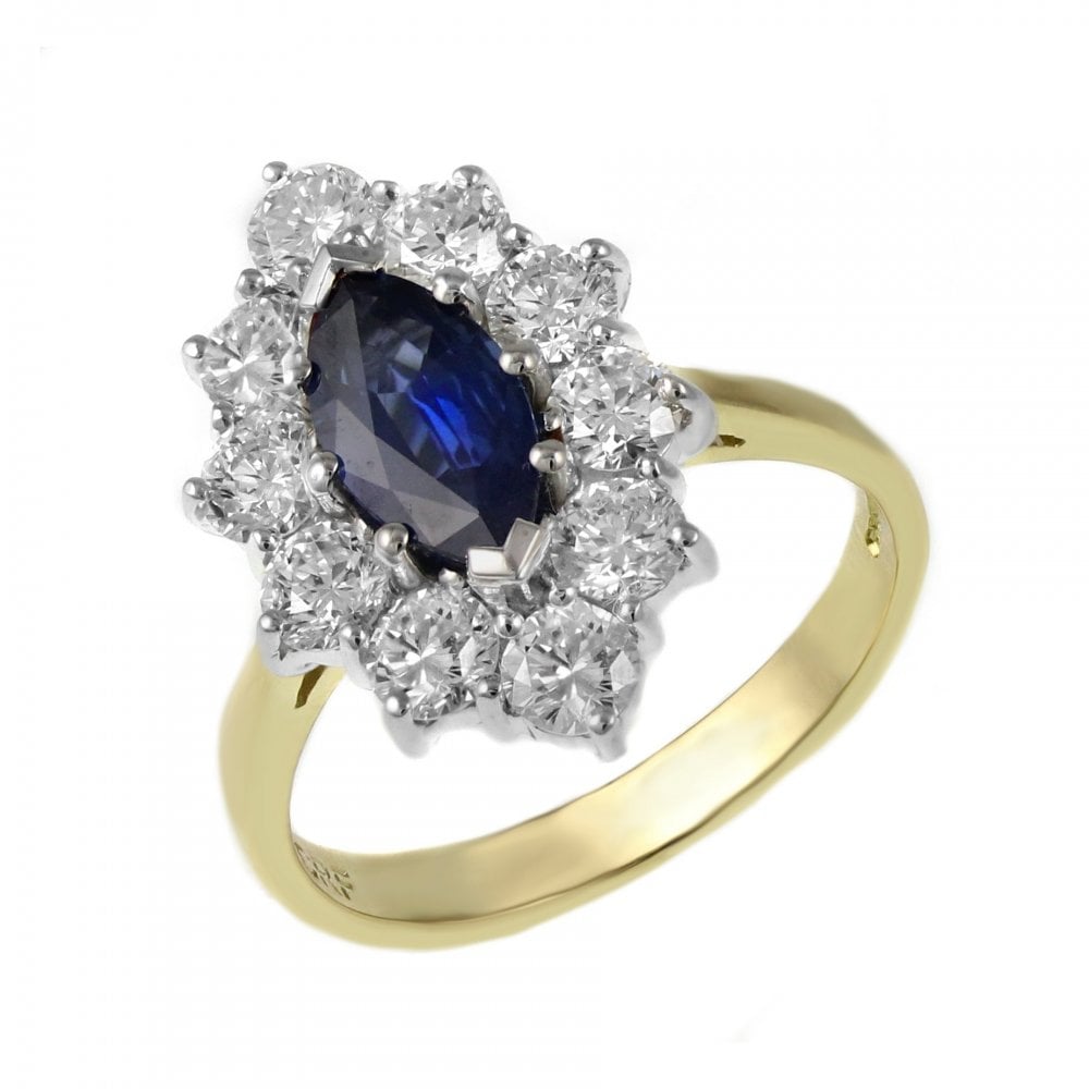 18ct yellow gold 1.43ct sapphire & 1.52ct diamond cluster ring