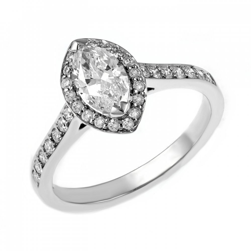 Platinum 0.60ct D VS2 GIA marquise cut diamond halo ring