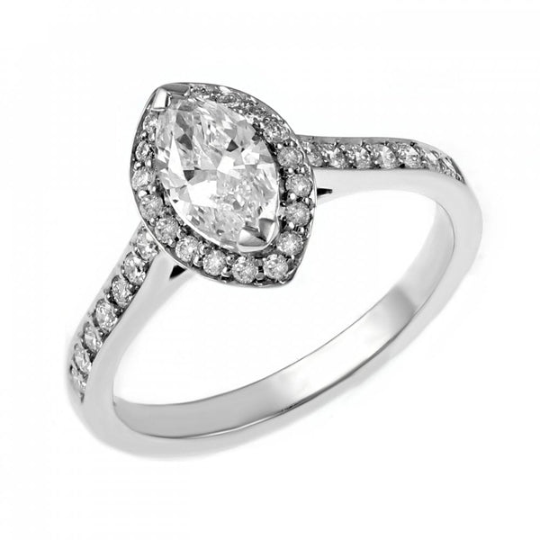 Platinum 0.60ct D VS2 GIA marquise cut diamond halo ring