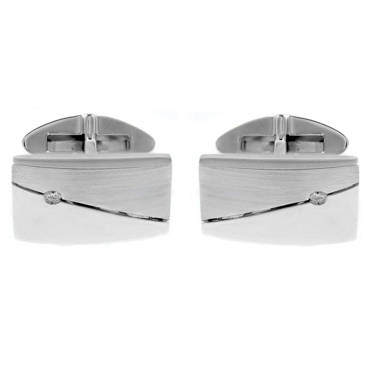 9ct white gold 18x12mm 0.06ct diamond set cufflinks