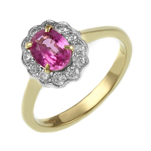 18ct yellow gold 0.99ct pink sapphire & 0.30ct diamond ring